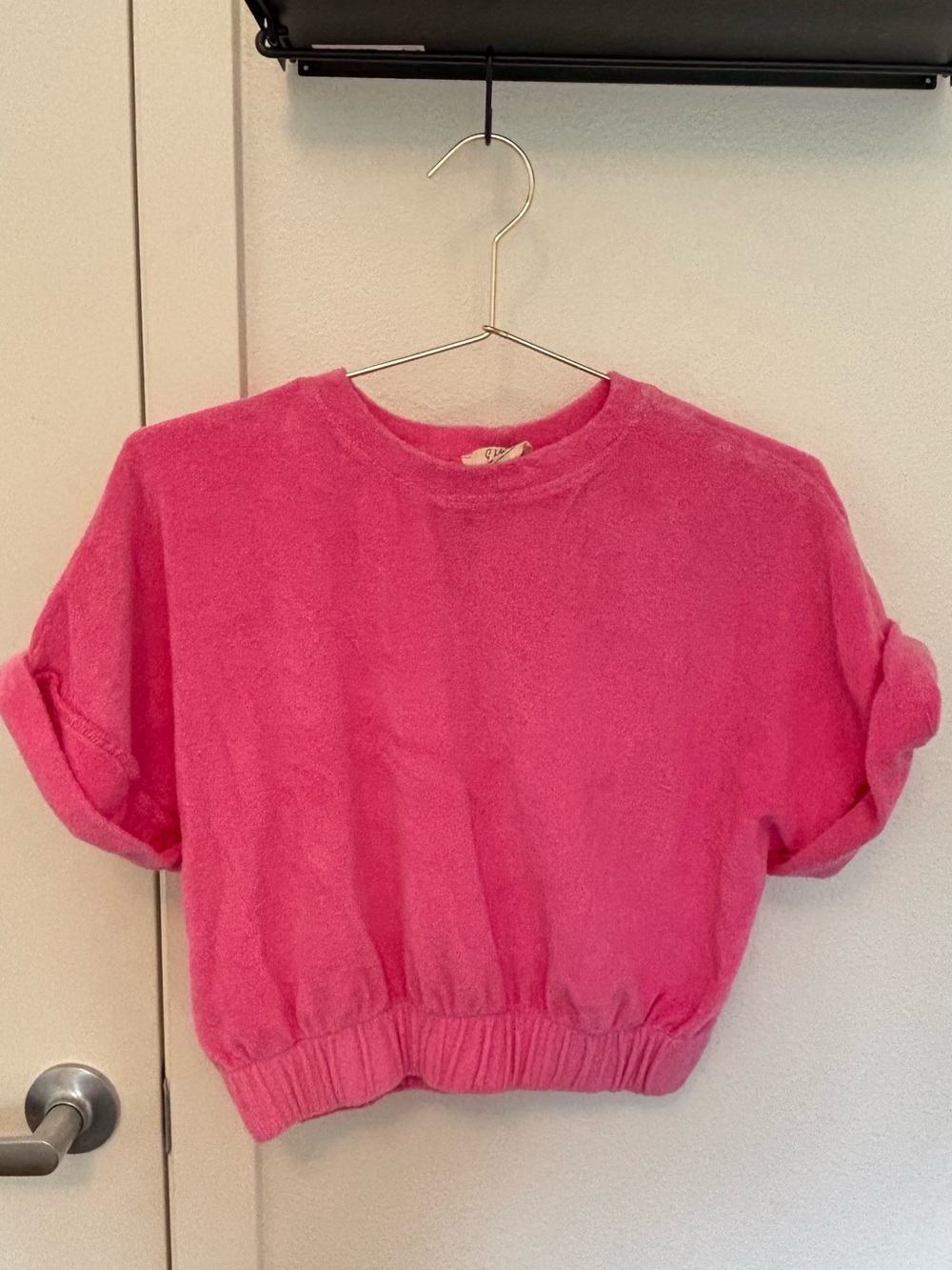 Elan Vintage Hot Pink Terry Cloth Cropped Sweatshirt